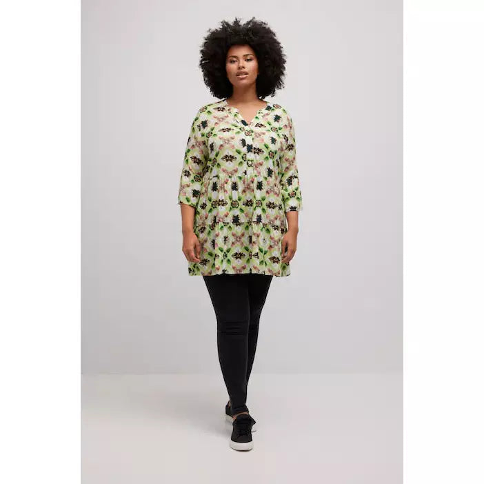 Ulla Popken Floral Print Tunic in Lime - Wardrobe Plus