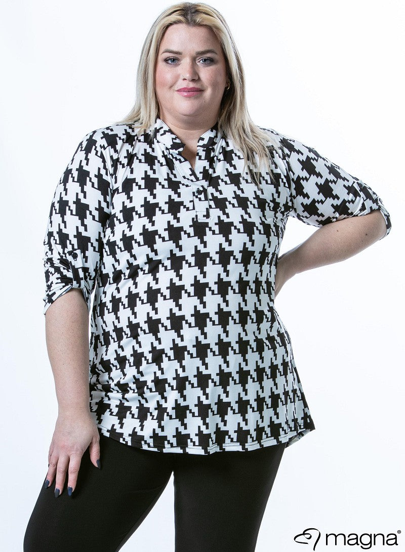 Magna Mabel Blouse in Houndstooth - Wardrobe Plus