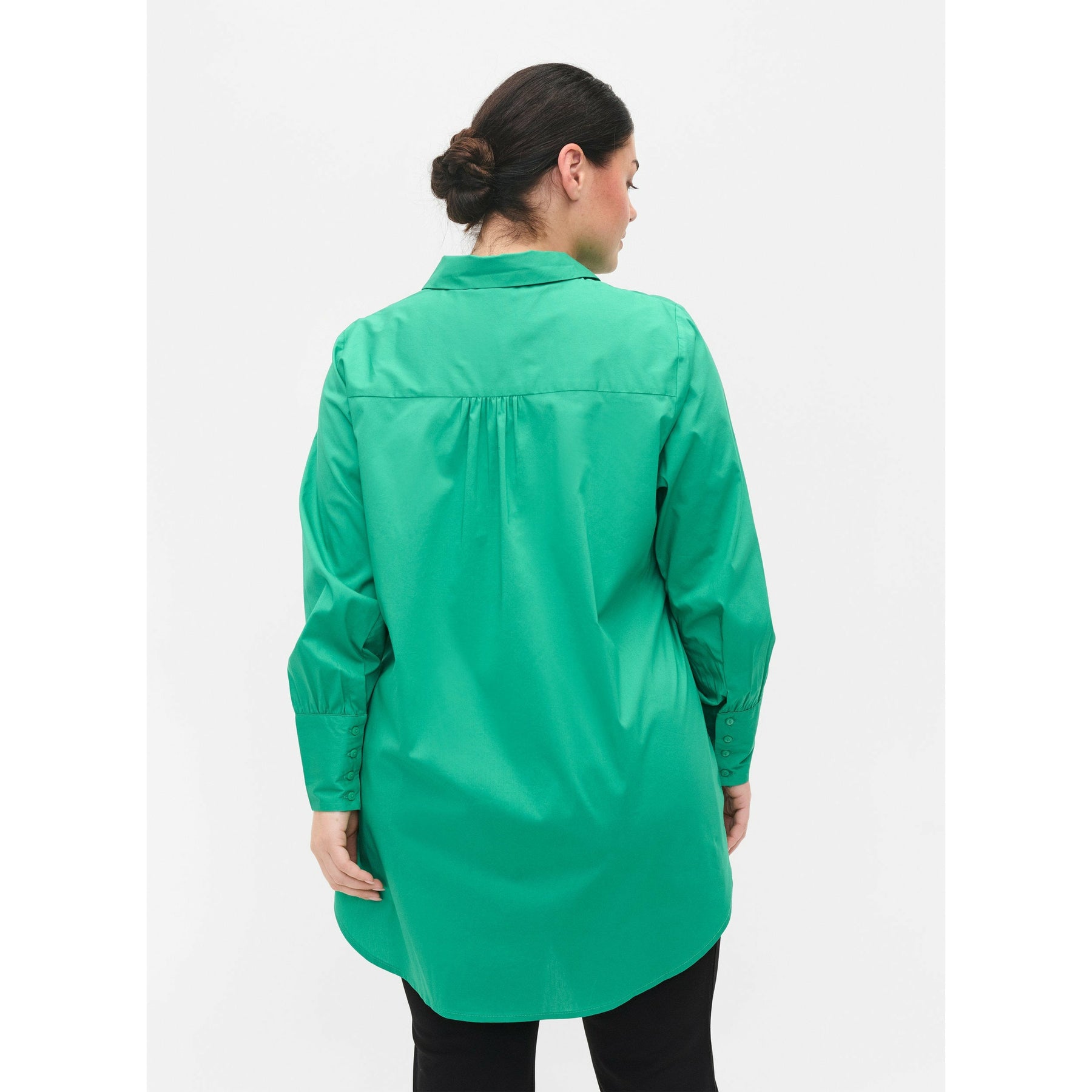 Zizzi Longline Shirt in Green - Wardrobe Plus