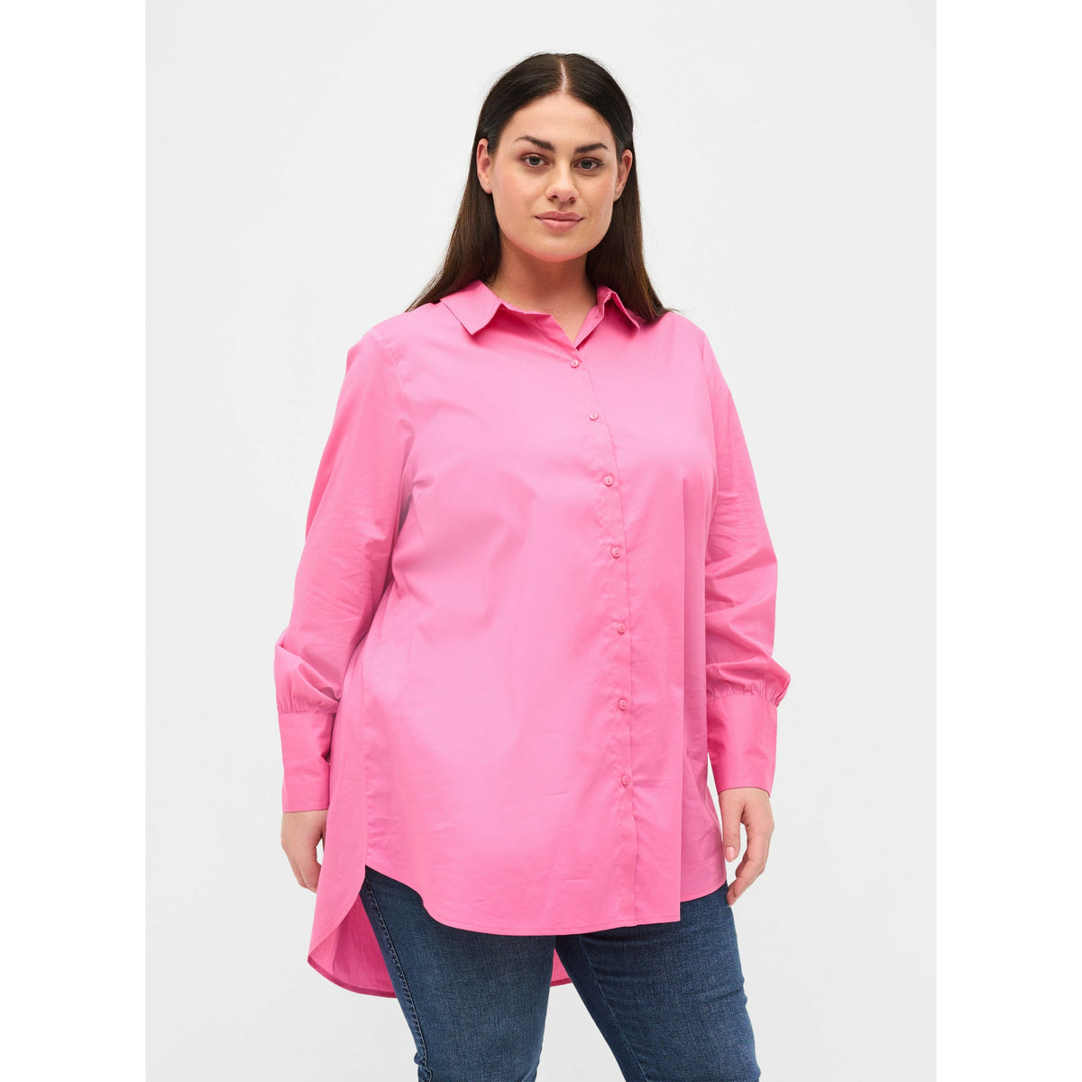 Zizzi Longline Shirt in Pink - Wardrobe Plus
