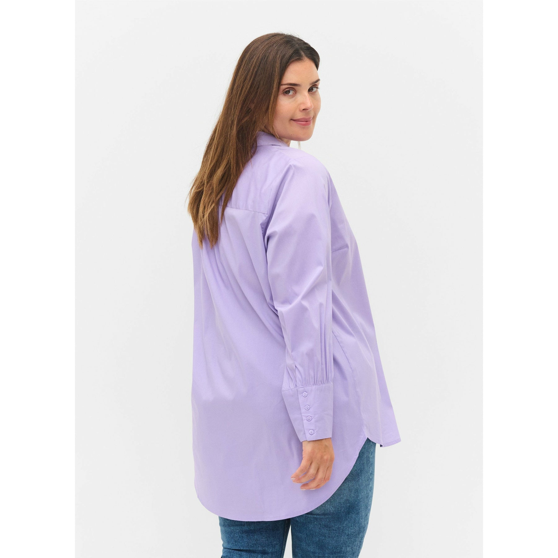 Zizzi Longline Shirt in Lavender - Wardrobe Plus