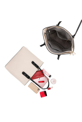 Black and Cream Tote Handbag - Wardrobe Plus