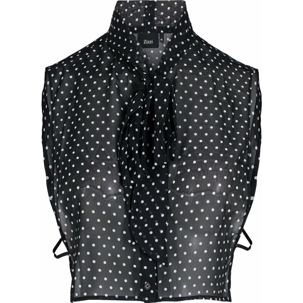 Zizzi Tie Detail Collar in Dotted Print - Wardrobe Plus