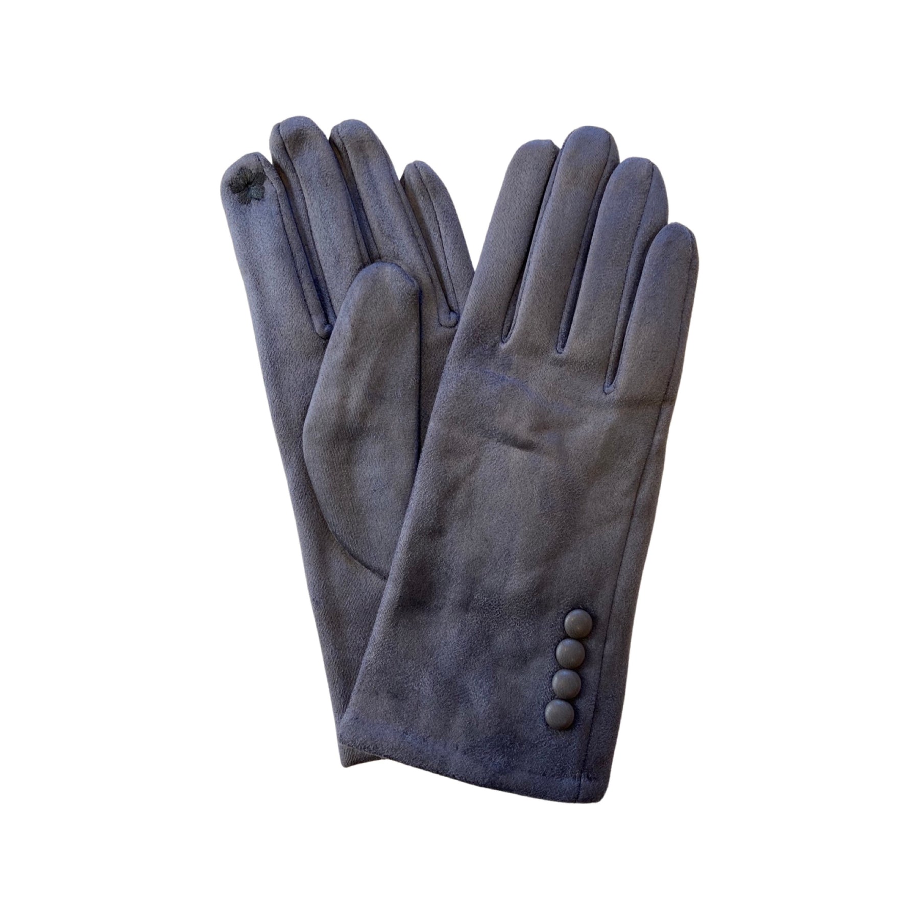 Faux Suede Glove with Buttons in Grey - Wardrobe Plus