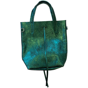 Leather Sparkle Handbag in Green - Wardrobe Plus