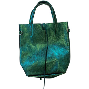 Leather Sparkle Handbag in Green - Wardrobe Plus