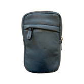 Leather Phone Bag with Front Zip in Navy - Wardrobe Plus