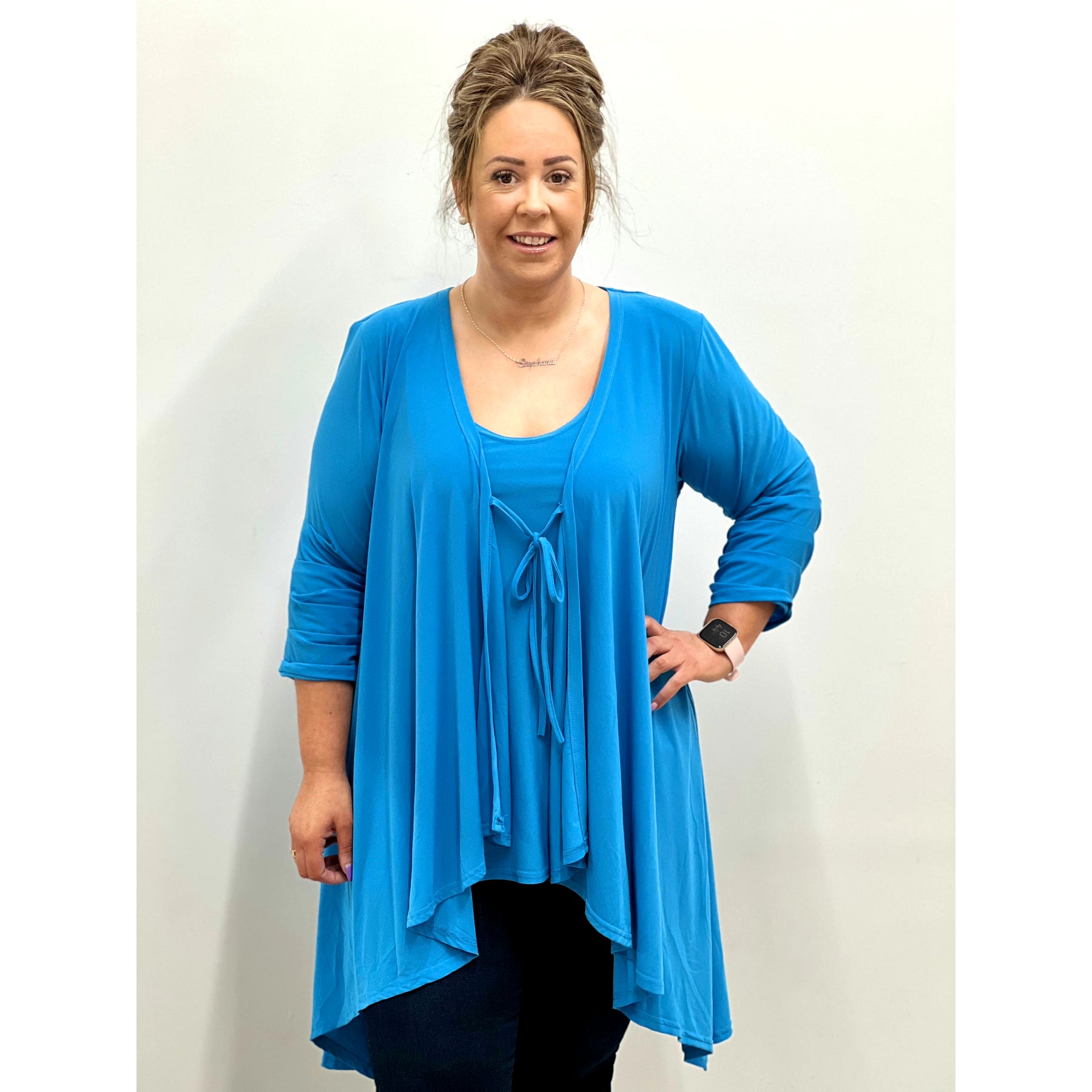 Magna Cardigan in Turquoise - Wardrobe Plus