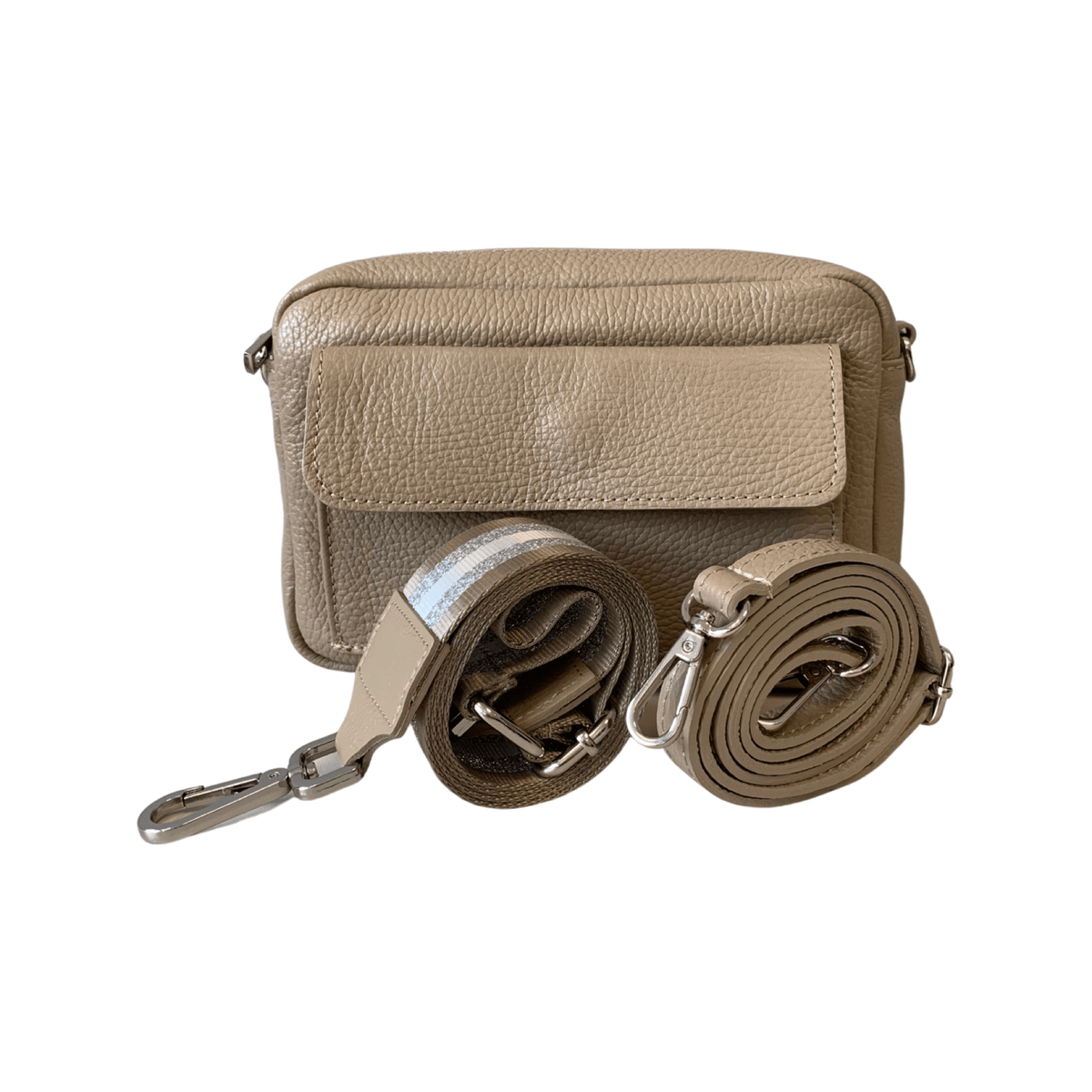 Leather Cross Body Bag in Taupe - Wardrobe Plus