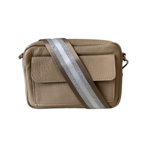 Leather Cross Body Bag in Taupe - Wardrobe Plus