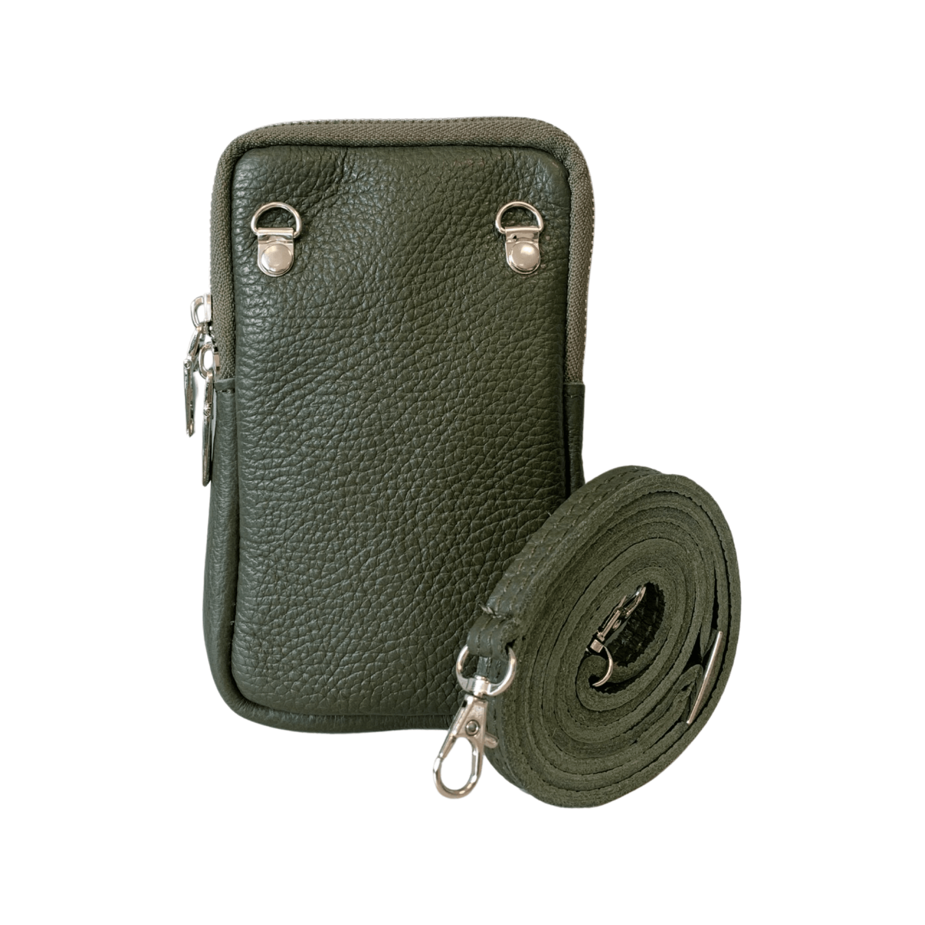 Leather Phone Bag in Khaki - Wardrobe Plus