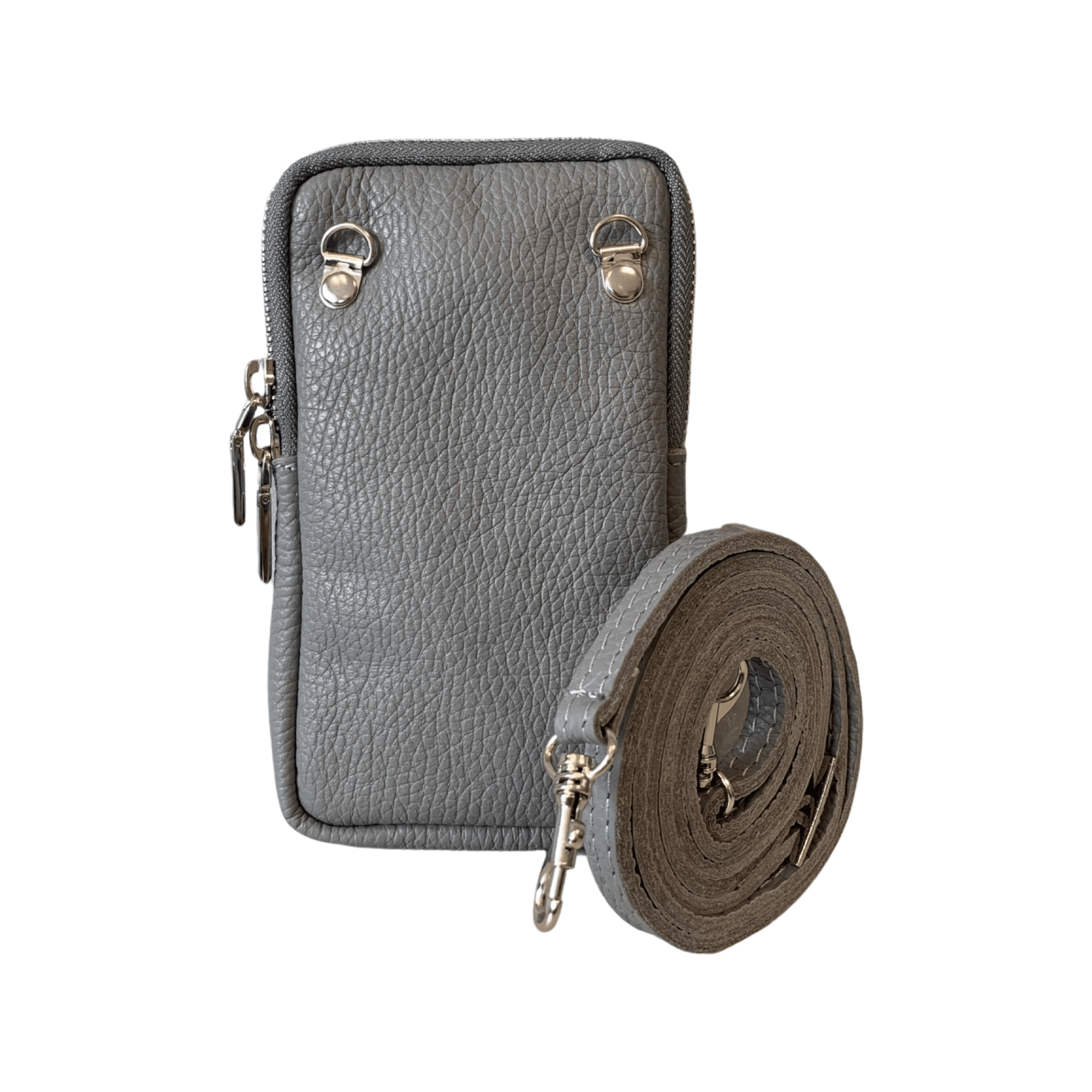 Leather Phone Bag in Grey - Wardrobe Plus