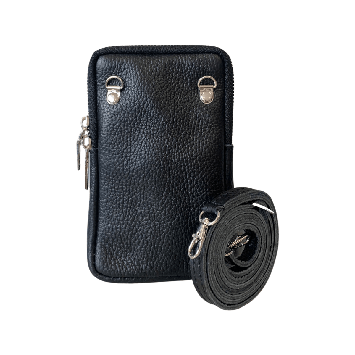 Leather Phone Bag in Black - Wardrobe Plus