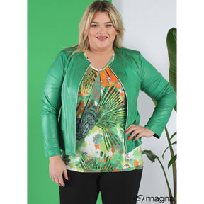 Magna Leather Look Jacket in Brazil Green - Wardrobe Plus