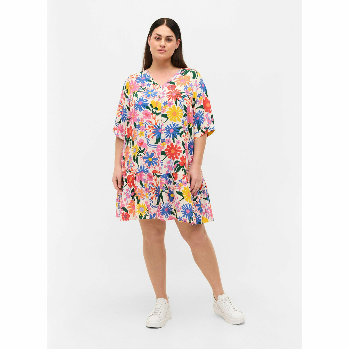 Zizzi Gini Floral Print Short Sleeve Tunic - Wardrobe Plus