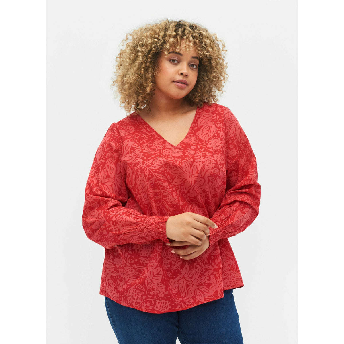 Zizzi Irma Blouse in Red - Wardrobe Plus