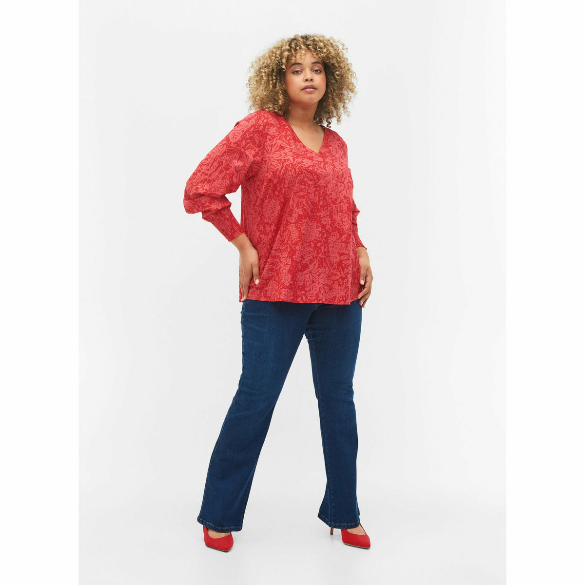 Zizzi Irma Blouse in Red - Wardrobe Plus