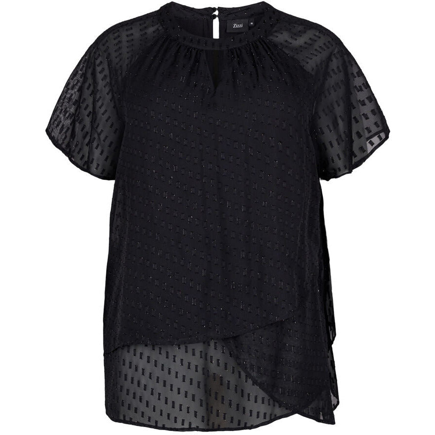 Zizzi Patterned Chiffon Blouse in Black - Wardrobe Plus