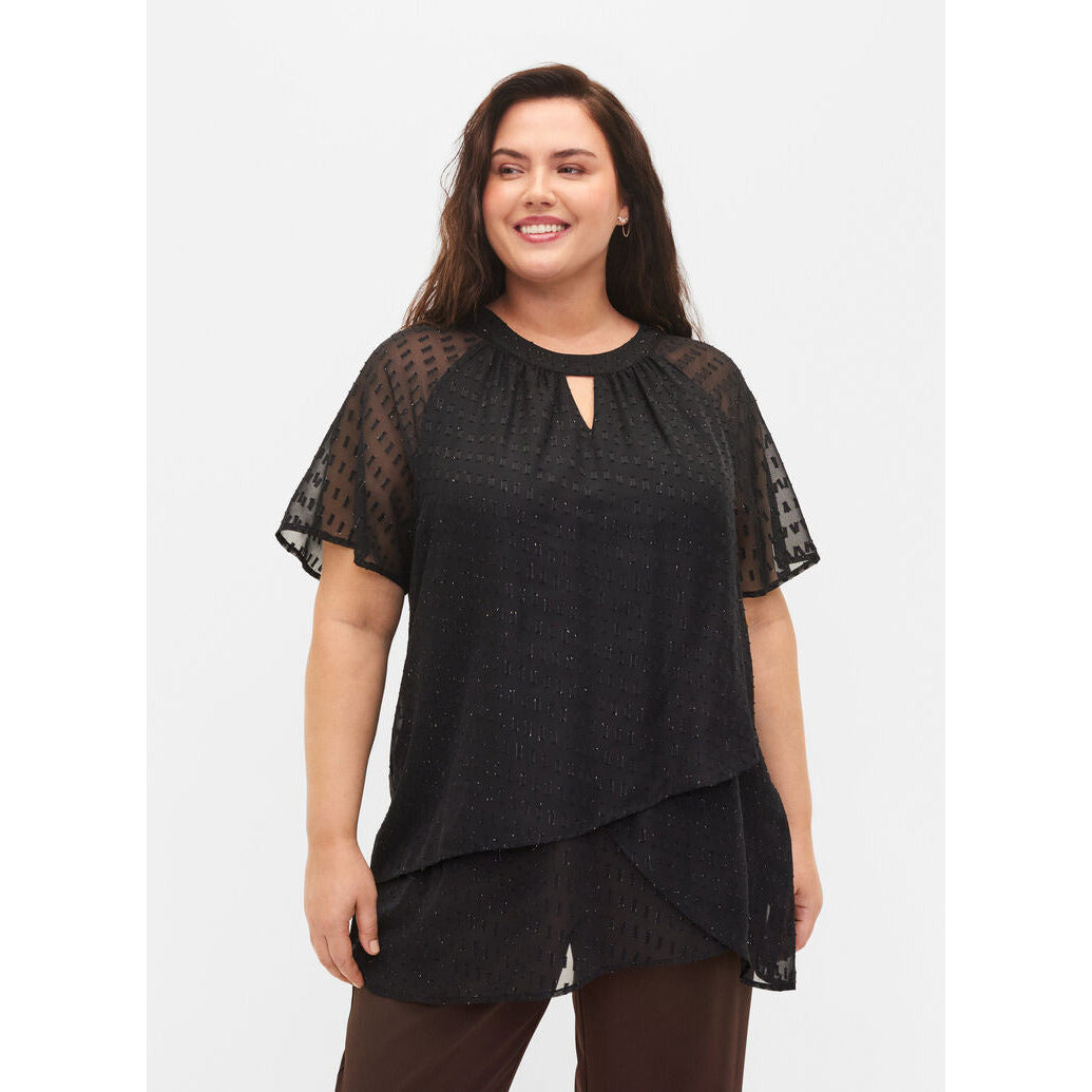 Zizzi Patterned Chiffon Blouse in Black - Wardrobe Plus