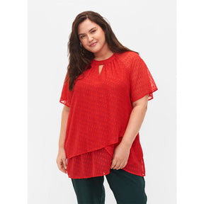 Zizzi Patterned Chiffon Blouse in Red - Wardrobe Plus