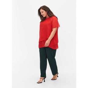Zizzi Patterned Chiffon Blouse in Red - Wardrobe Plus