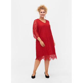 Zizzi Indy Lace Dress in Red - Wardrobe Plus
