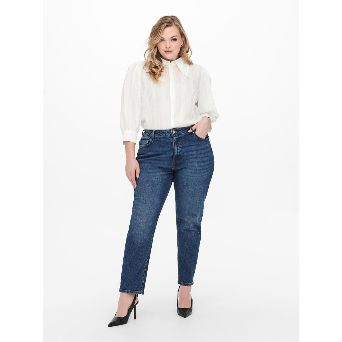 Only Carmakoma Mom Jeans in Dark Blue Denim - Wardrobe Plus