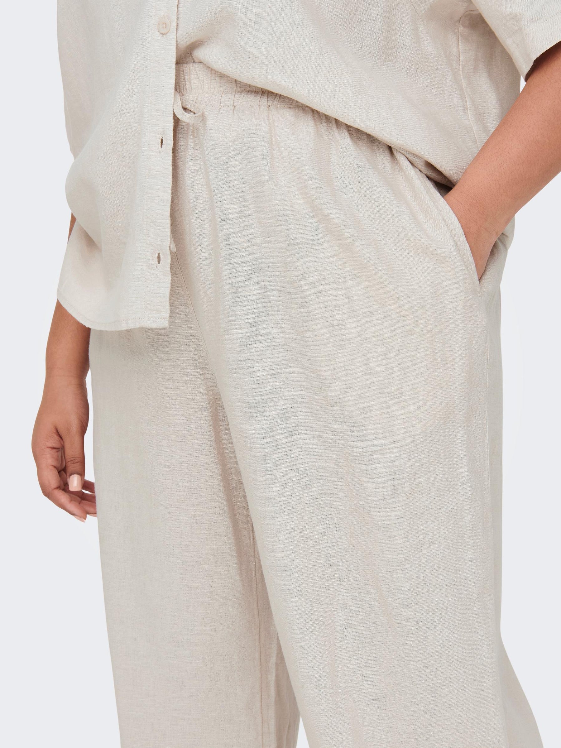 Only Carmakoma Linen Pants in Beige - Wardrobe Plus