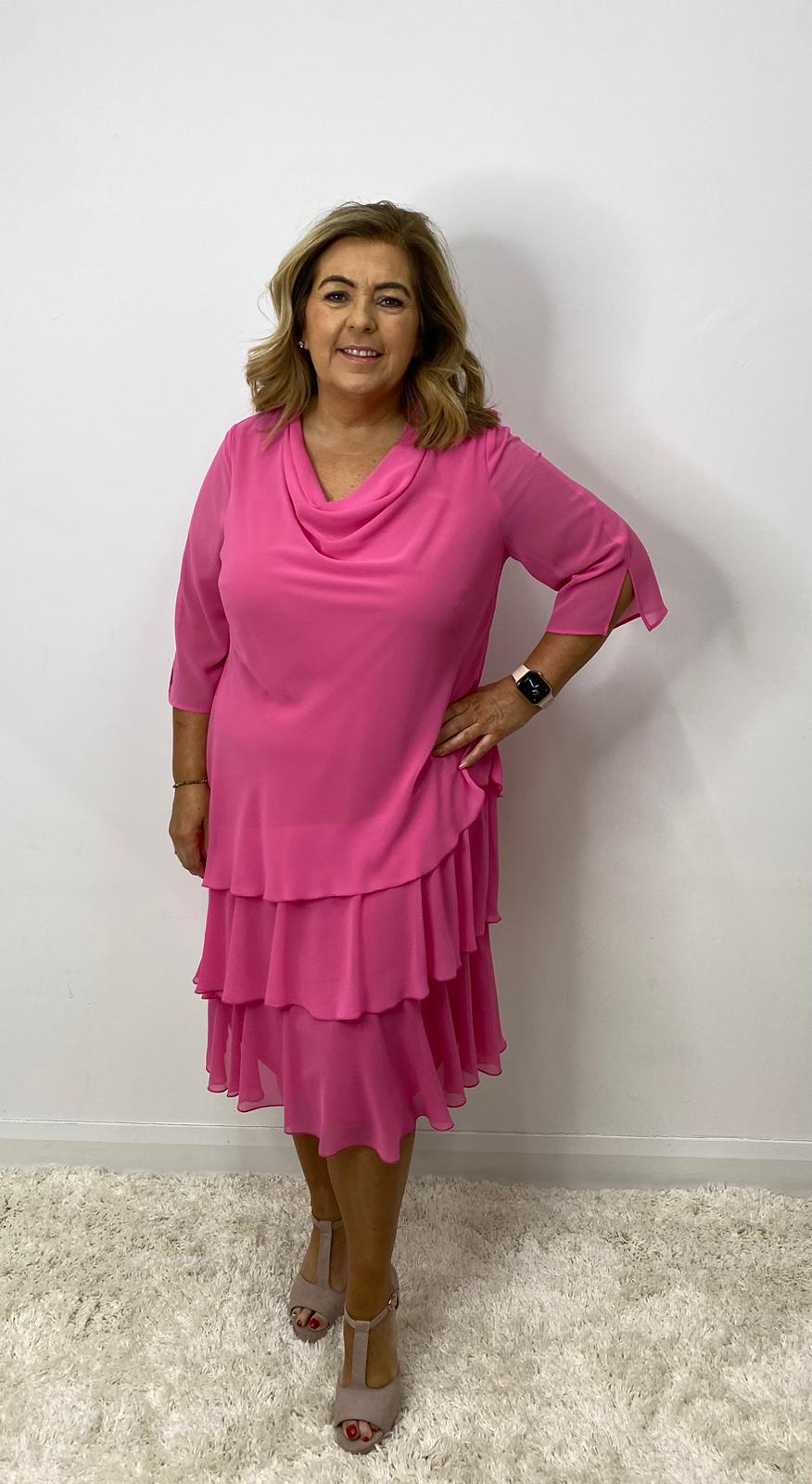 Godske Dress with Cowl Neckline in Pink - Wardrobe Plus
