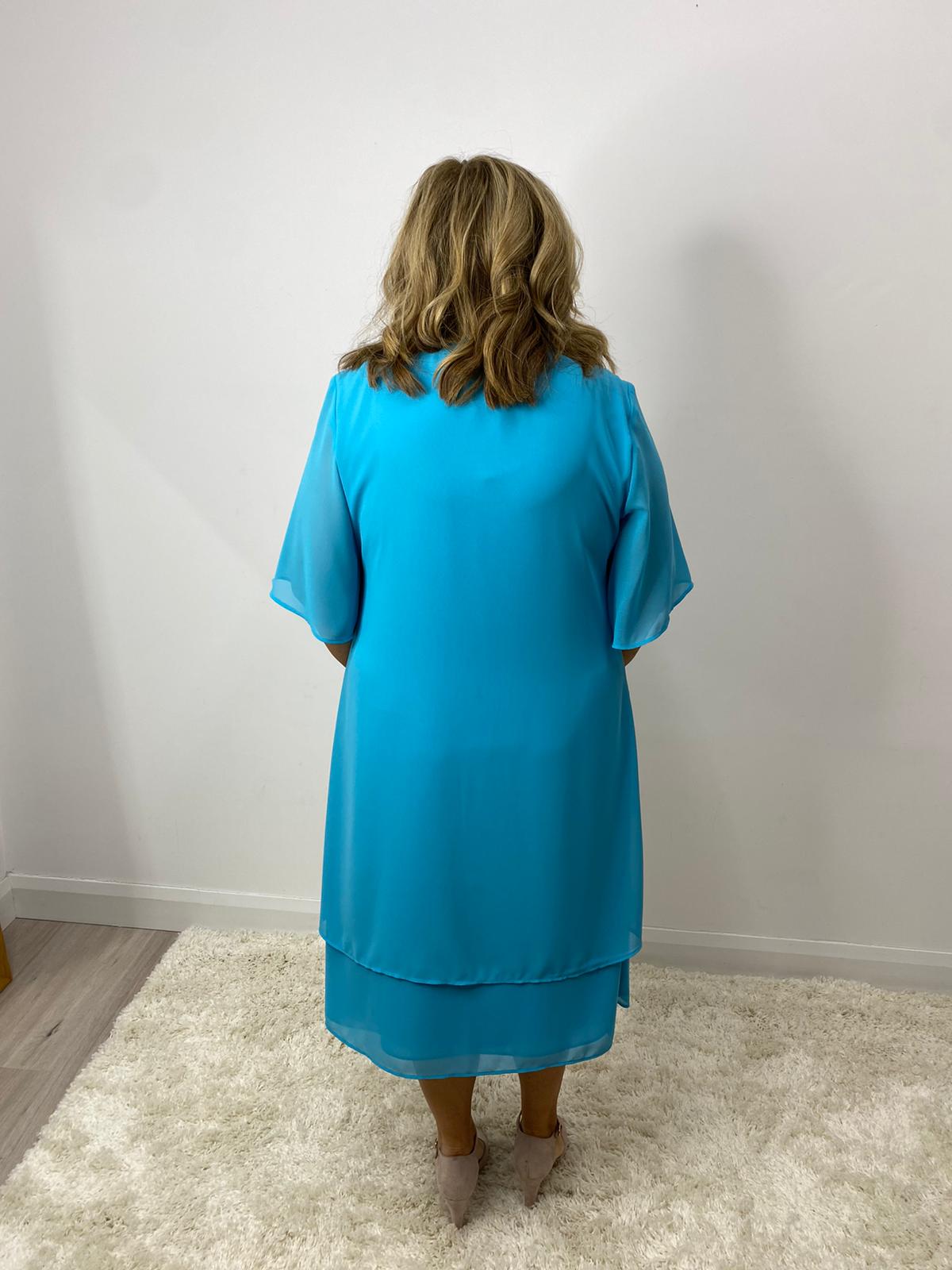 Godske Dress with Diamonte Neck in Aqua - Wardrobe Plus