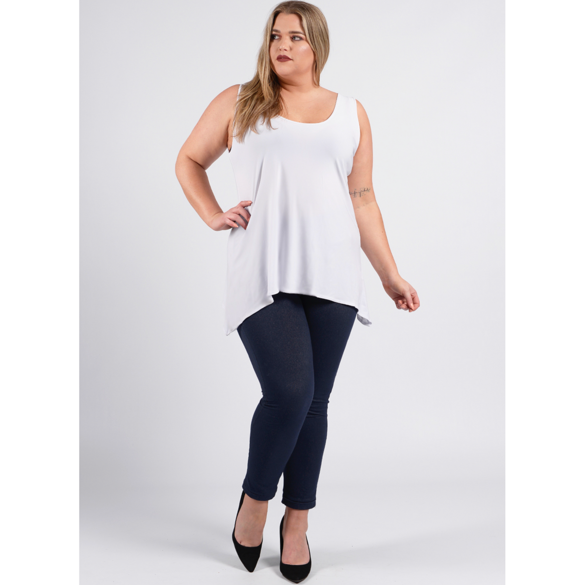 Magna A-Line Vest in White - Wardrobe Plus