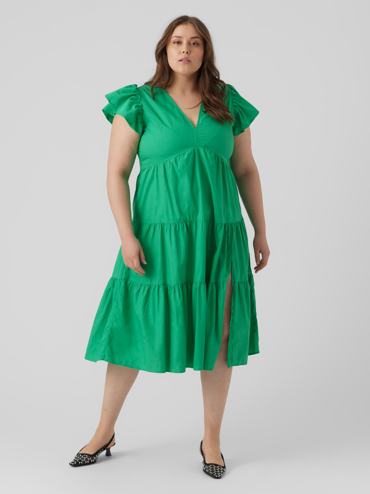 Vero Moda Tiered Dress in Green - Wardrobe Plus
