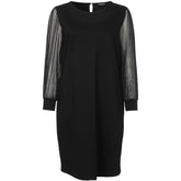 Via Appia Due Black Dress with Sheer Sleeves - Wardrobe Plus