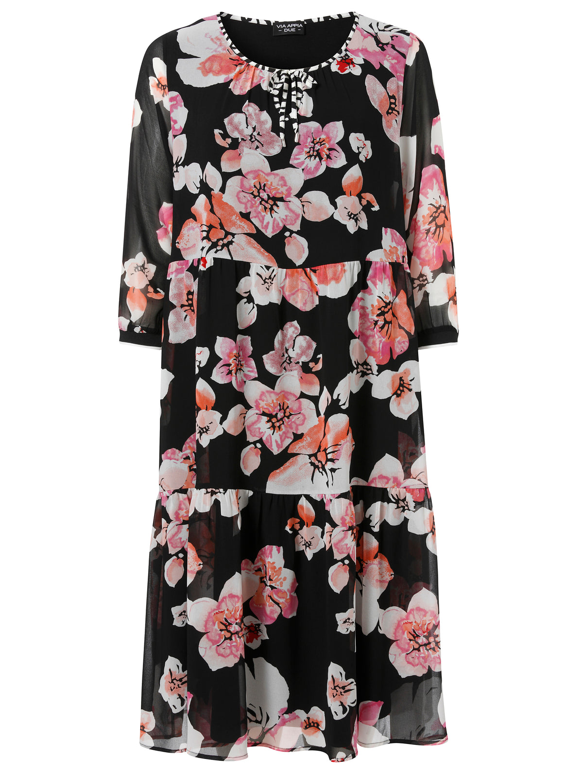 Via Appia Due Black Floral Dress - Wardrobe Plus