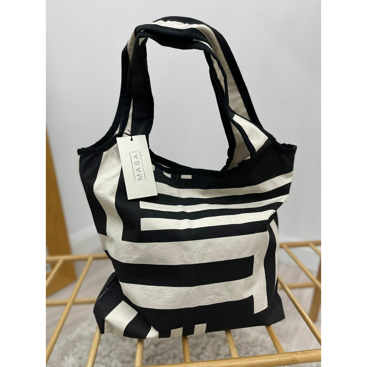 Masai Rikkie Tote Bag in Black & Cream - Wardrobe Plus