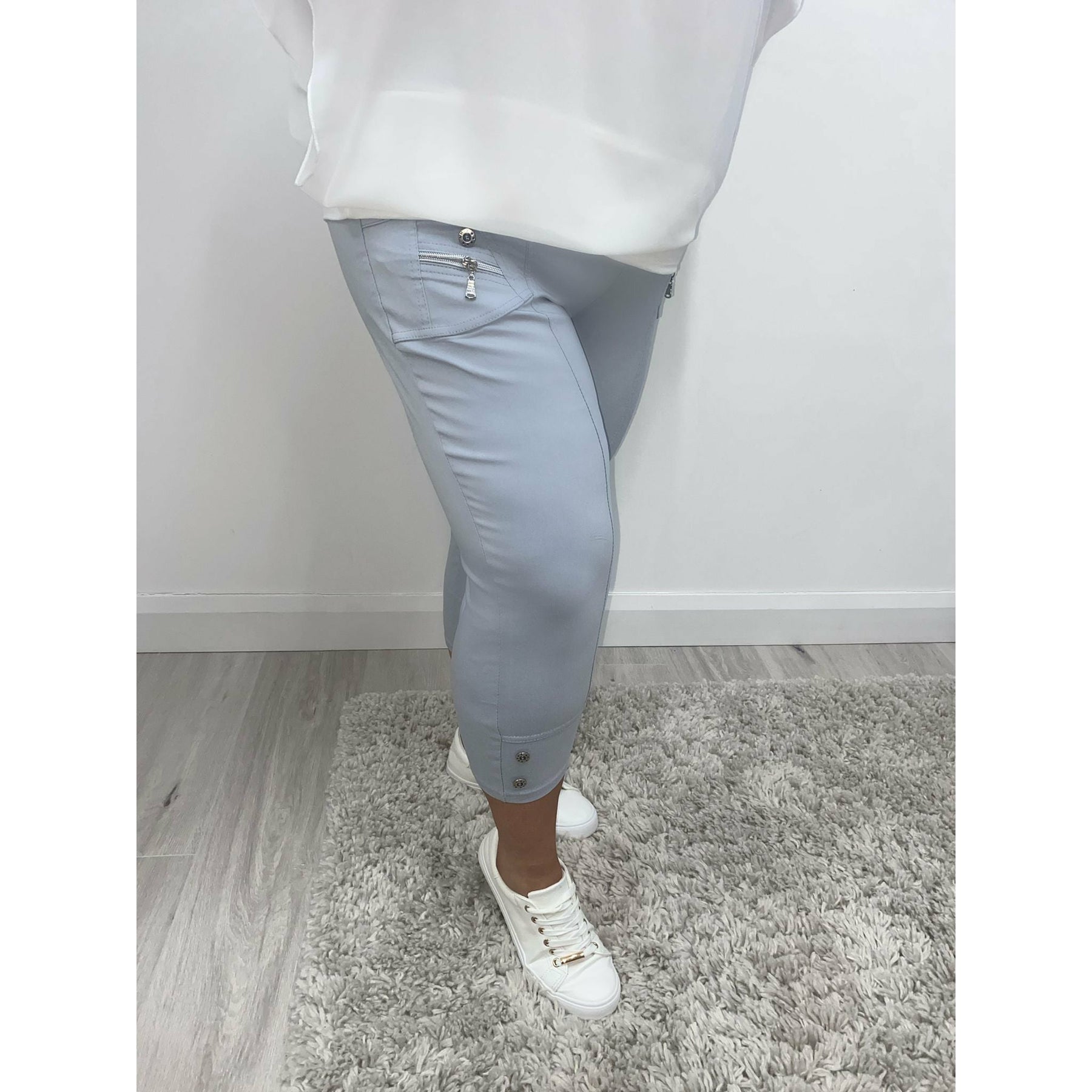 Lucie Crop Trousers In Grey Bottoms
