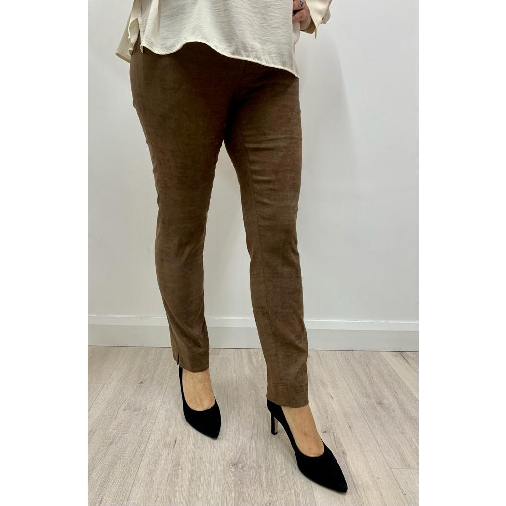 Robell Rose Suede Trousers in Brown - Wardrobe Plus