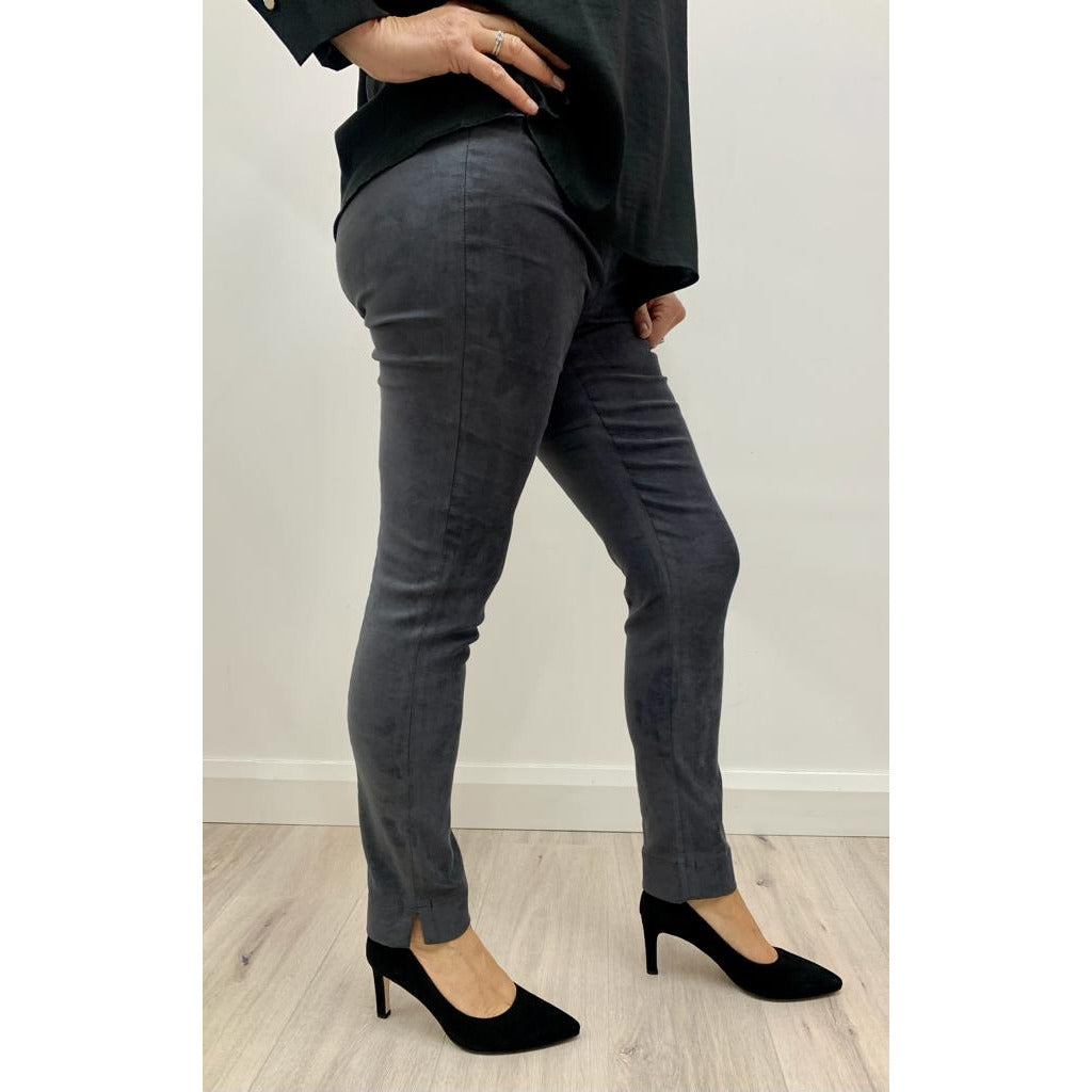 Robell Rose Suede Trousers in Charcoal - Wardrobe Plus