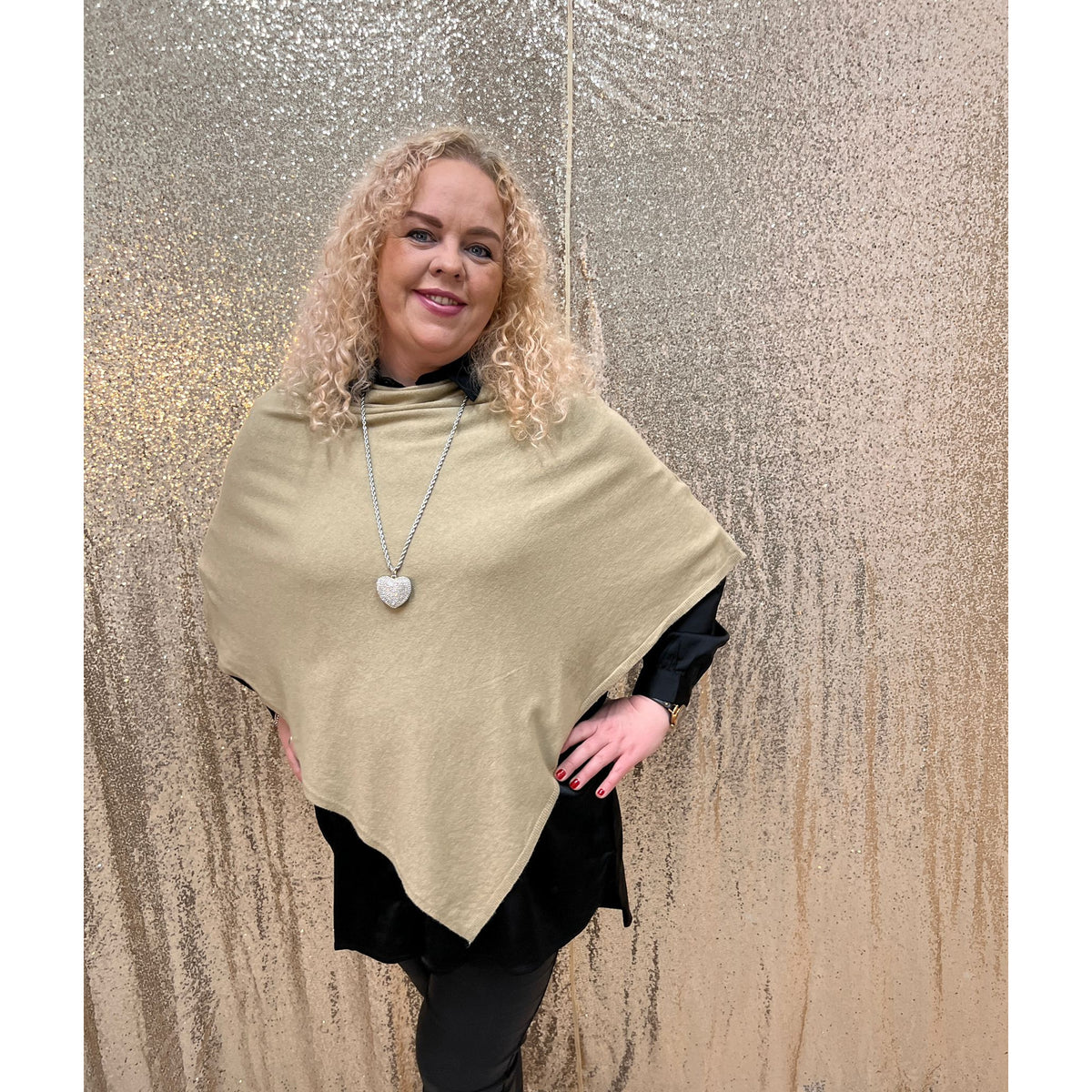 Fiona Fine Knit Poncho in Beige - Wardrobe Plus