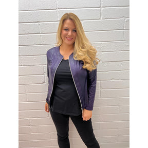 Magna Leather Look Jacket in Purple - Wardrobe Plus