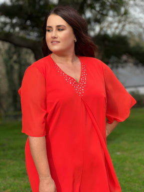 Godske Orange Chiffon Dress - Wardrobe Plus