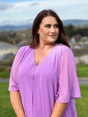 Godske Dress with Diamante Neck in Lilac - Wardrobe Plus