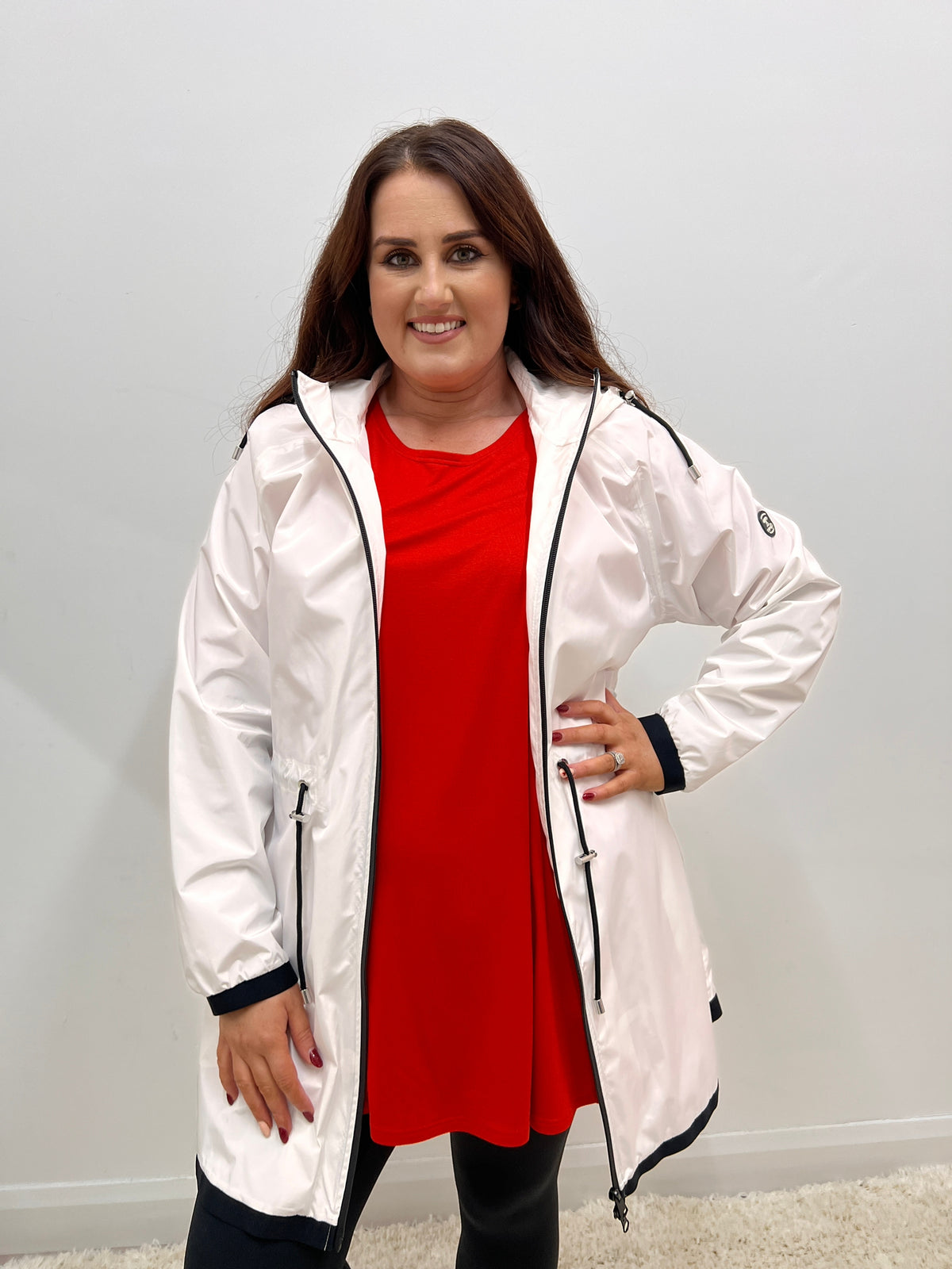 Normann Longline Raincoat in White - Wardrobe Plus