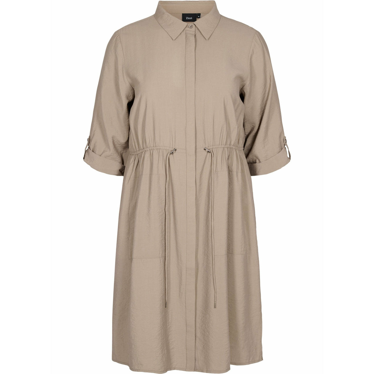 Zizzi 3/4 Sleeve Shirt Dress in Beige - Wardrobe Plus