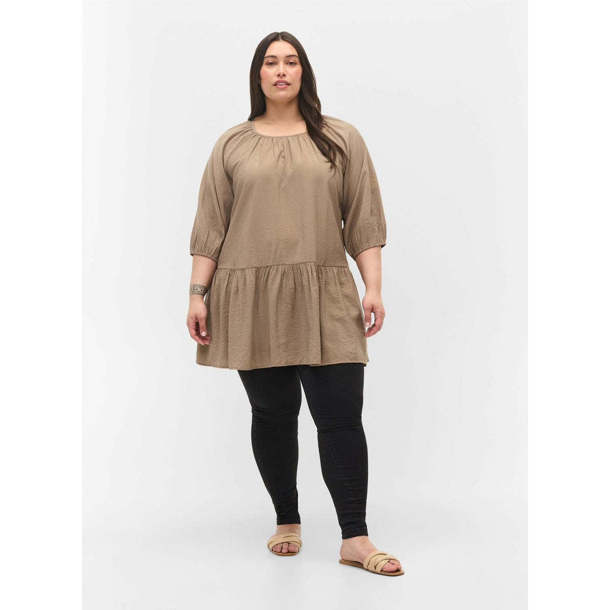 Zizzi A-Line Tunic in Taupe - Wardrobe Plus