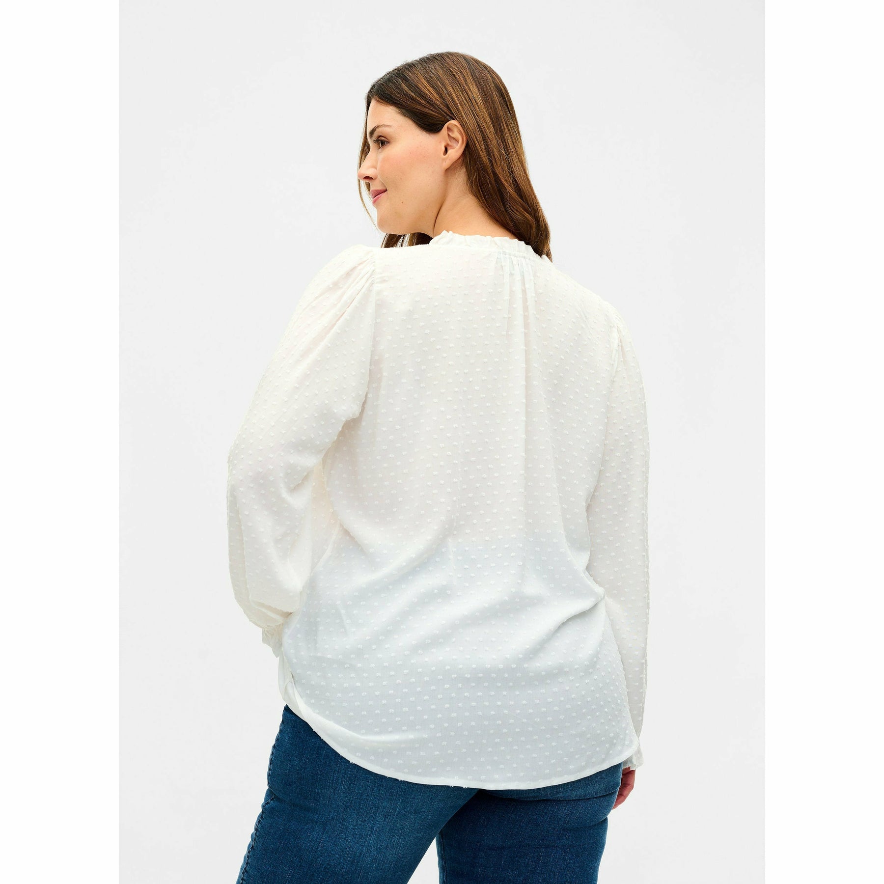 Zizzi Long Sleeve Blouse in White - Wardrobe Plus