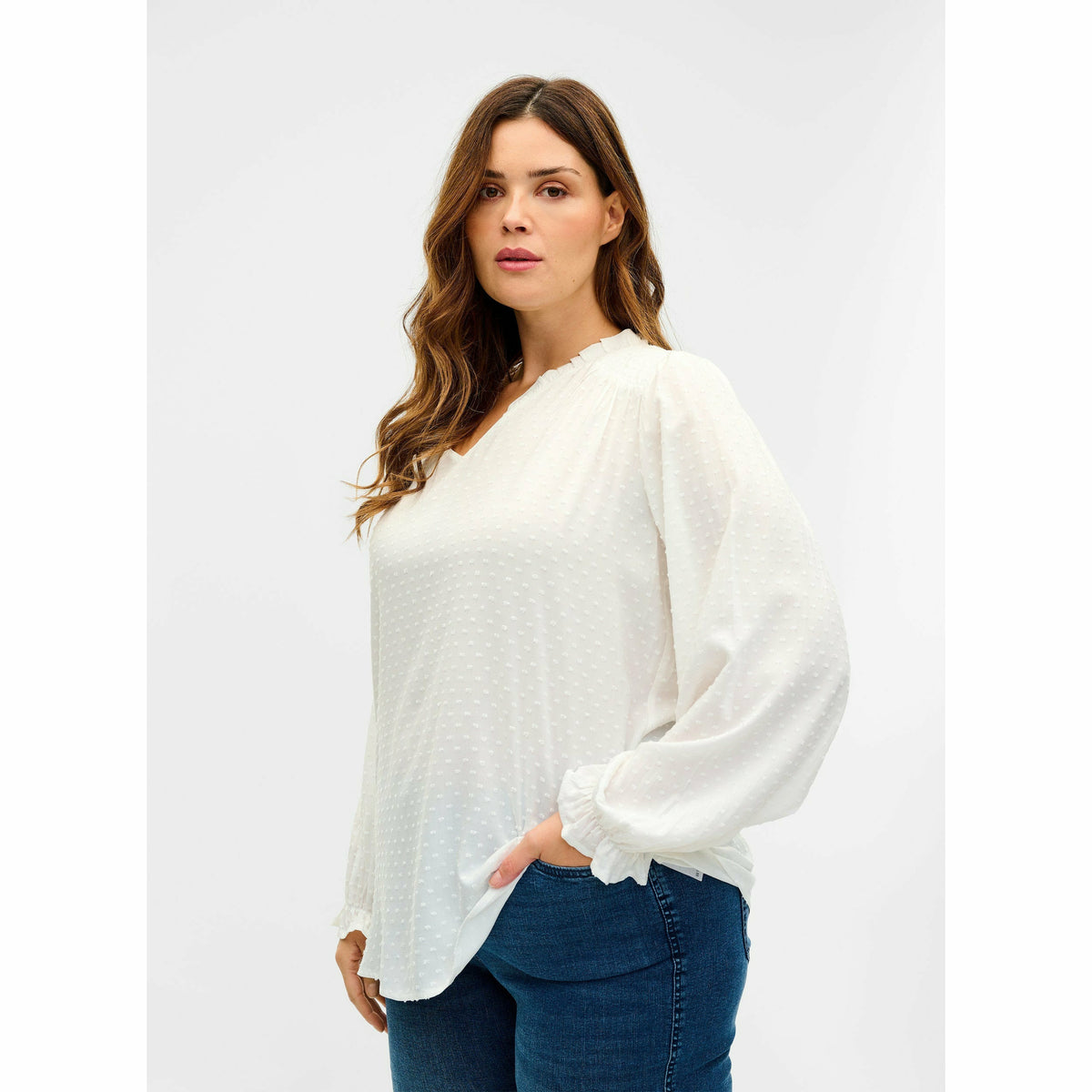 Zizzi Long Sleeve Blouse in White - Wardrobe Plus