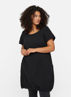 Zizzi Cotton Bubble Dress in Black - Wardrobe Plus