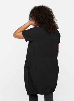 Zizzi Cotton Bubble Dress in Black - Wardrobe Plus