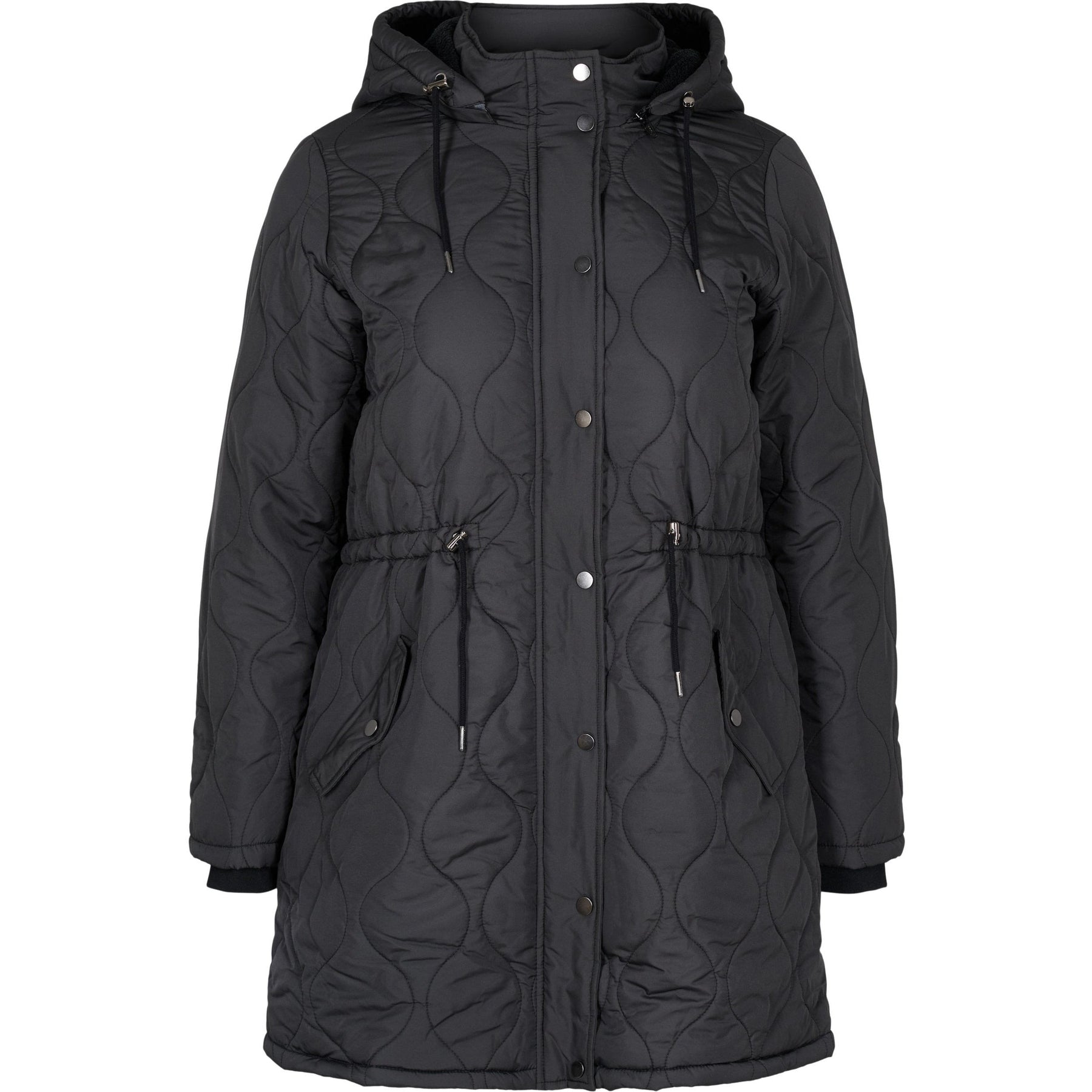 Zizzi Fleece Lined Coat in Black - Wardrobe Plus